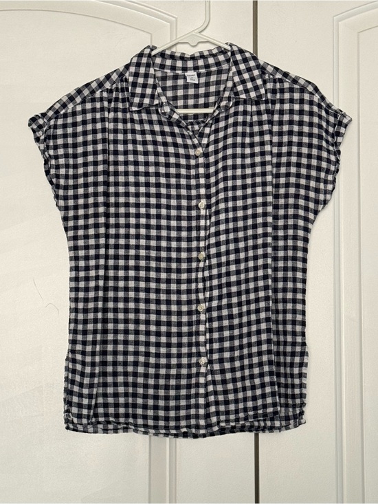 Old Navy Tops - Old Navy Navy Blue and White Gingham Button-Down Shirt with Short Sleeves